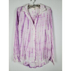 Cloth & Stone Anthropologie Womens Tie-Dye Button-Up Shirt Lavender Long Sleeve